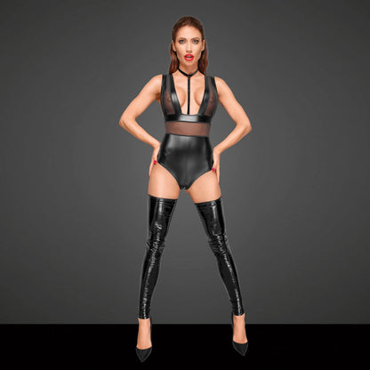 Sexy Sheer Powerwetlook Bodysuit Noir Handmade - Ansley Effect