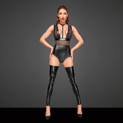 Sexy Sheer Powerwetlook Bodysuit Noir Handmade