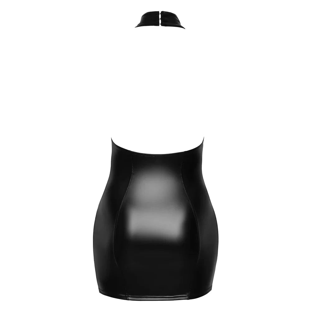 Sexy Deep Plunge Wetlook Mini Dress Noir Handmade Curvy - Ansley Effect