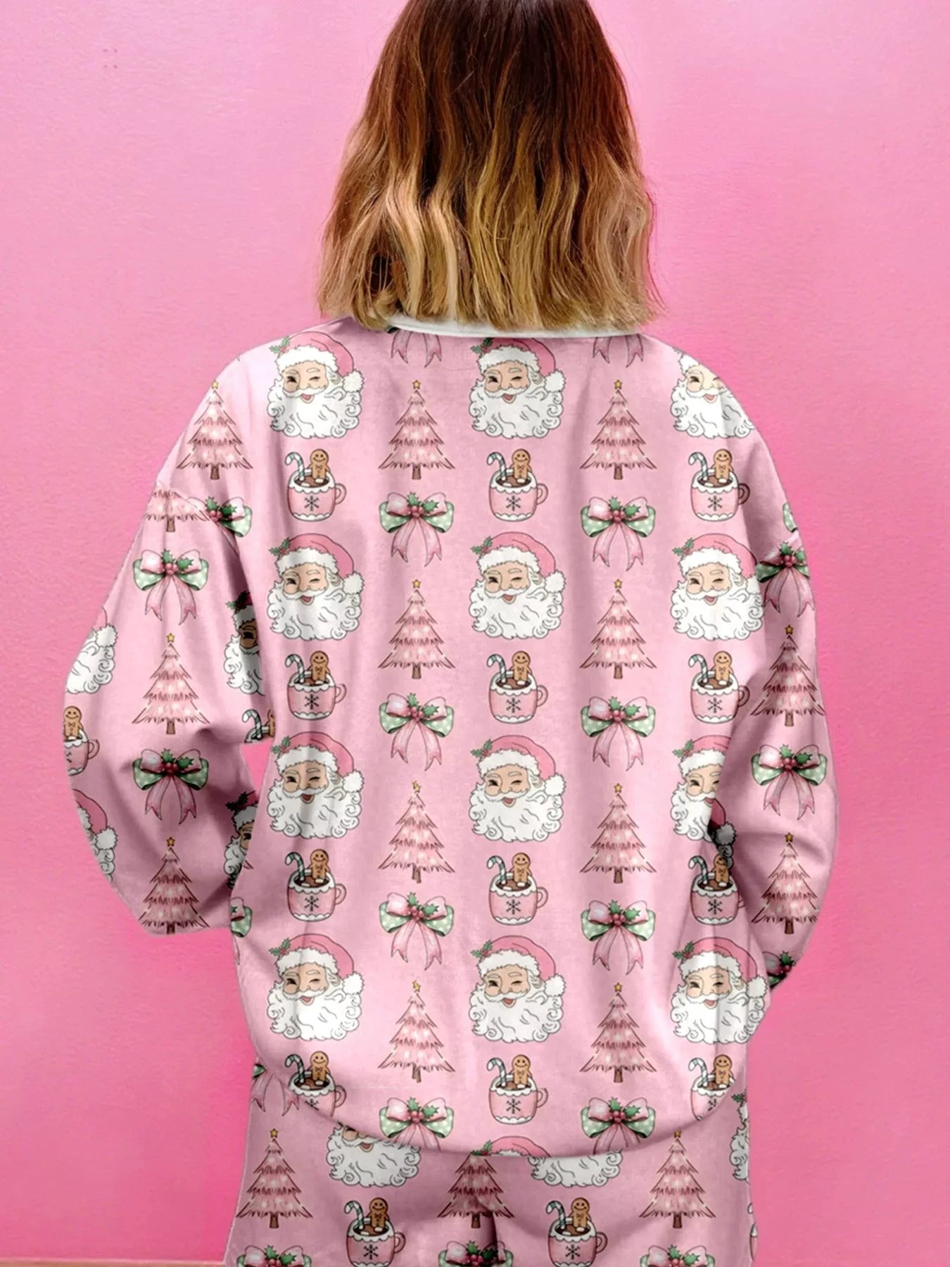 Christmas Santa Print Round Neck Top and Shorts Lounge Set by Trendsi