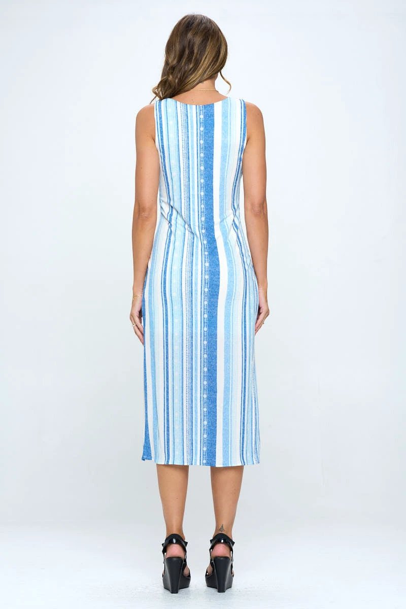 Blue Knit Sleeveless Dress with Tie by Reneecollection