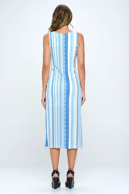 Blue Knit Sleeveless Dress with Tie by Reneecollection
