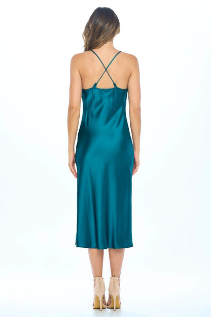 Satin Bias Slip Dress with Slit by Reneecollection