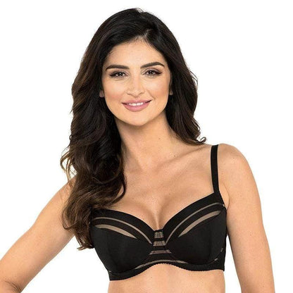 Full Figure Padded Striped Bra Gorteks Luna Black by Gorteks Lingerie