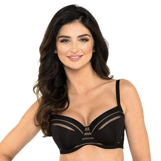 Gorteks Luna Black Full Figure Padded Striped Bra