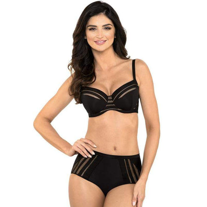 Gorteks Luna Black Full Figure Padded Striped Bra