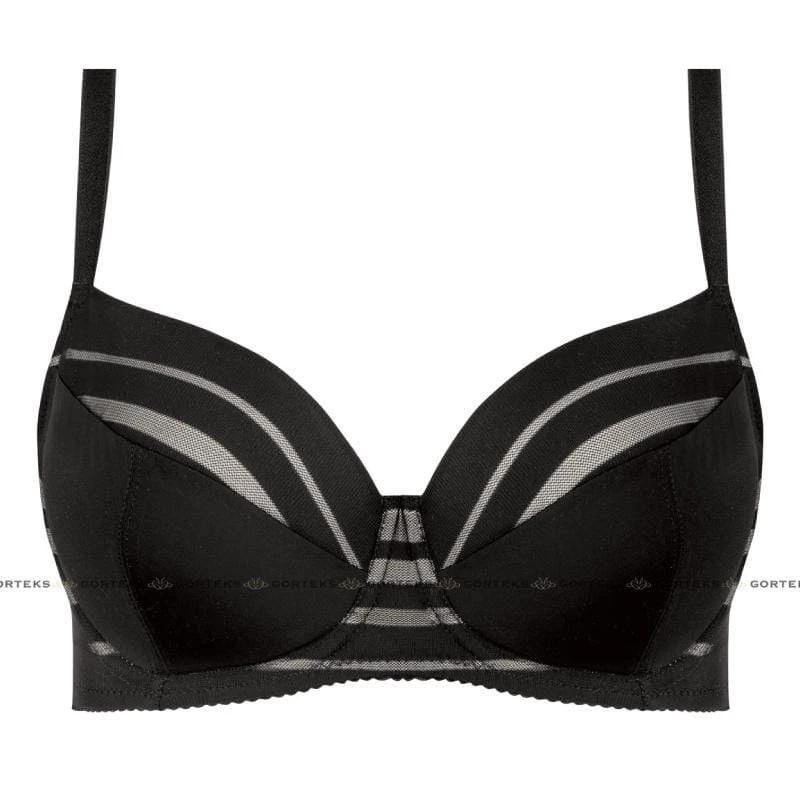 Full Figure Padded Striped Bra Gorteks Luna Black by Gorteks Lingerie