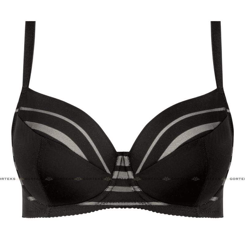 Gorteks Luna Black Full Figure Padded Striped Bra