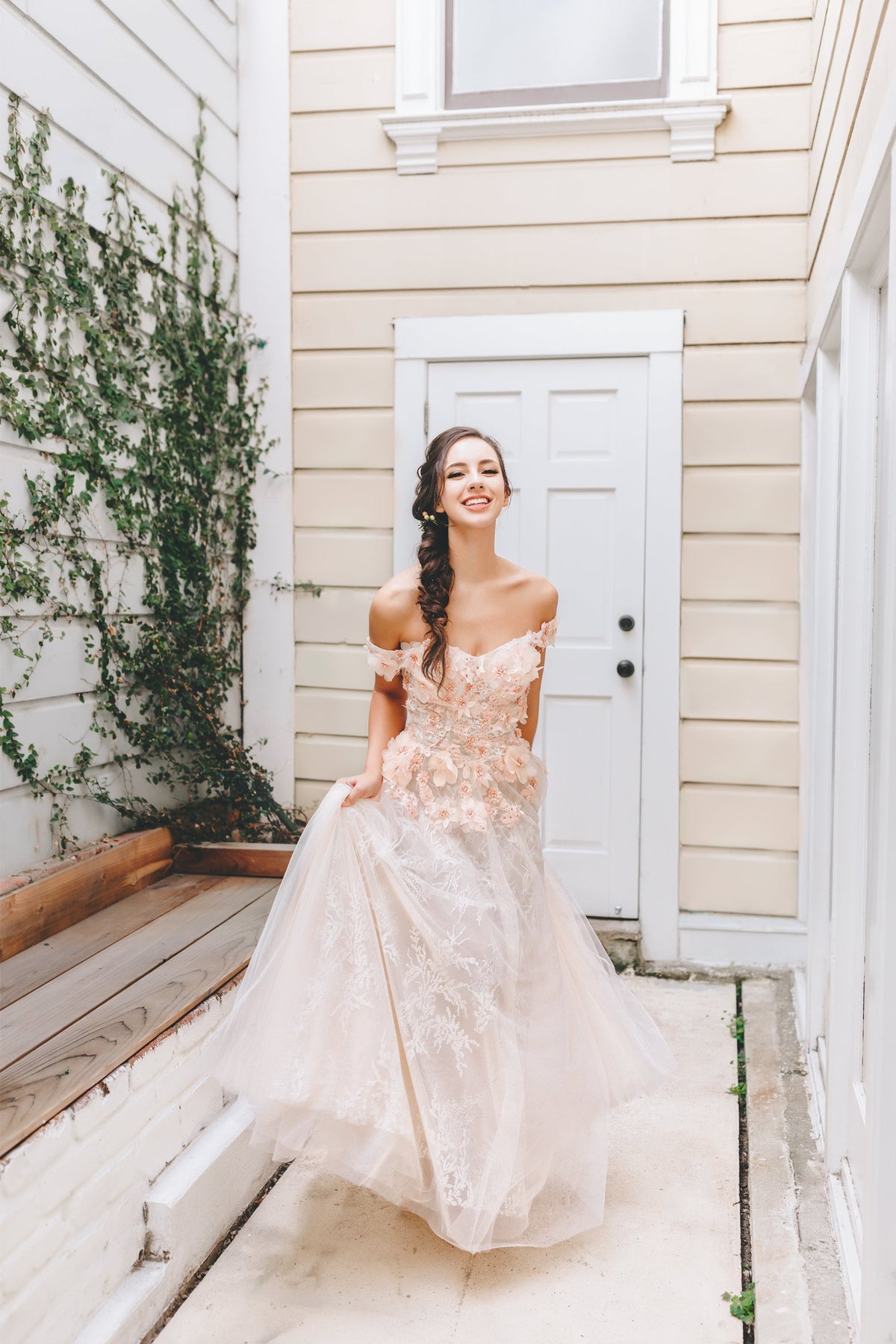 Fleur Celeste Off-Shoulder Floral Gown