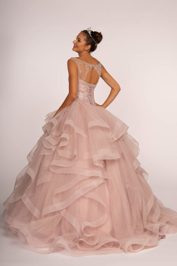 Jewel Embellished Boat Neck Multi-Layered Skirt Ball Gown-1