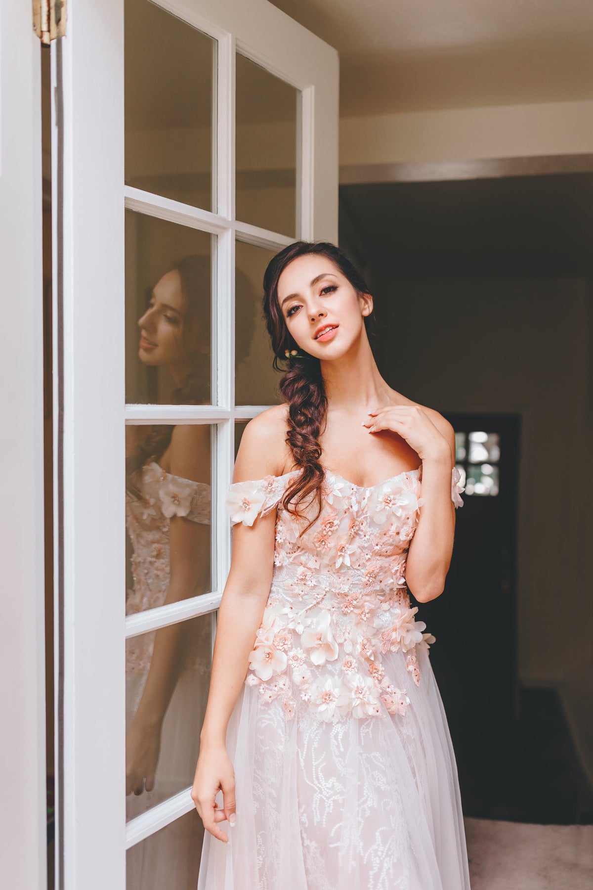 Fleur Celeste Off-Shoulder Floral Gown
