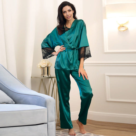 Elegant Satin Bathrobe Harper Green Nightwear-1