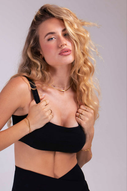 Bold Interval Square-Neck Compression Sports Bra – Black