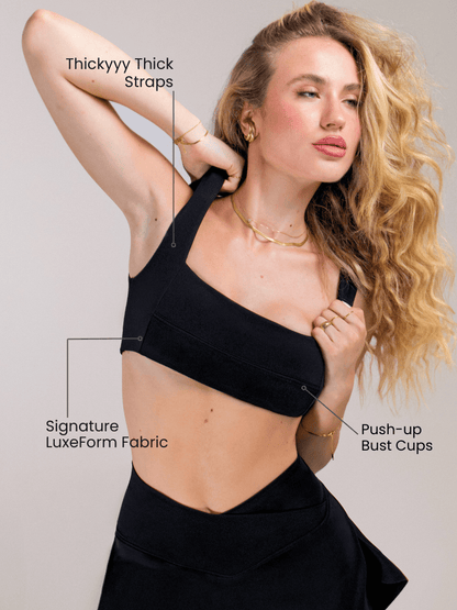 Bold Interval Square-Neck Compression Sports Bra – Black
