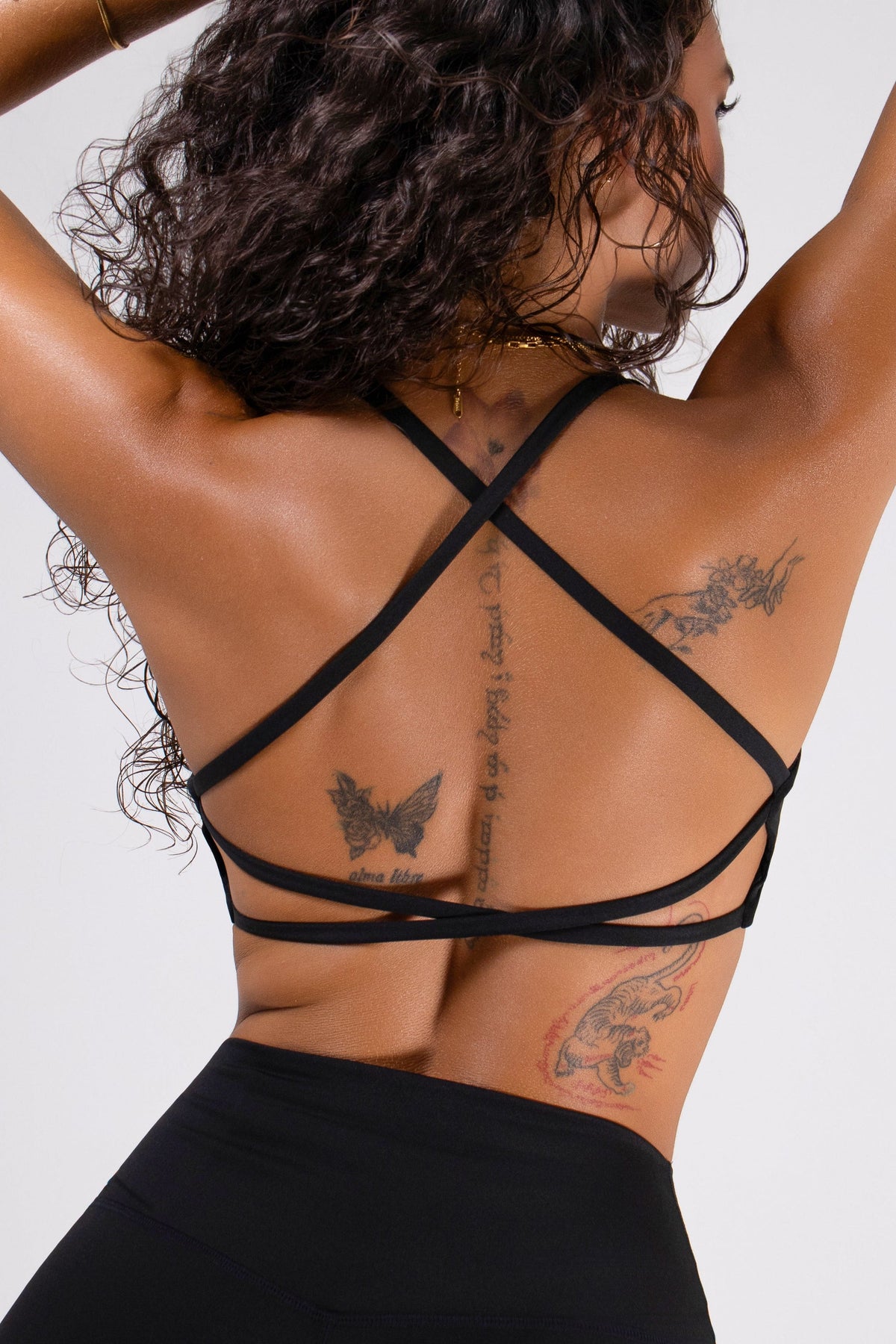 Midnight Arc Strappy Sports Bra – Black