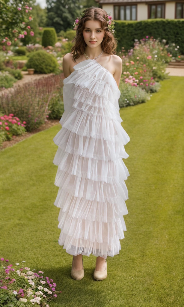 Odette Pirouette Halter Tiered-Ruffle Dress