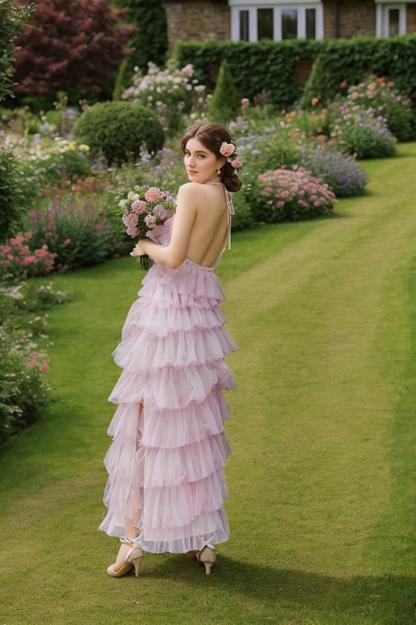 Odette Pirouette Halter Tiered-Ruffle Dress