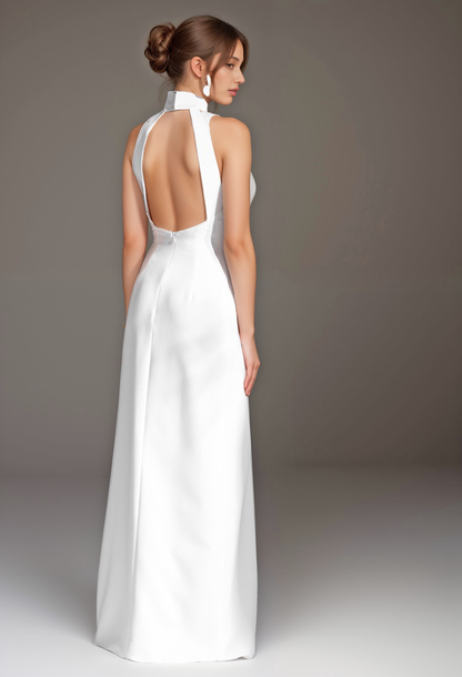 Seraphine Vow Halter Slit Satin Wedding Dress