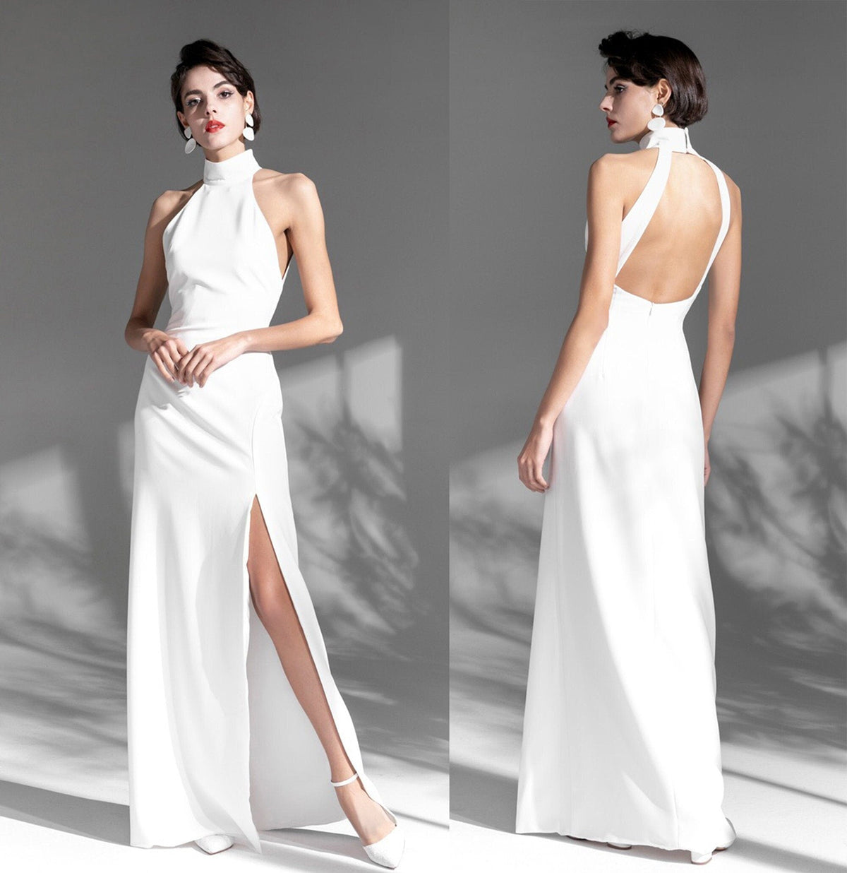Seraphine Vow Halter Slit Satin Wedding Dress