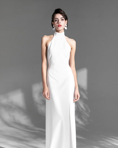 Seraphine Vow Halter Slit Satin Wedding Dress