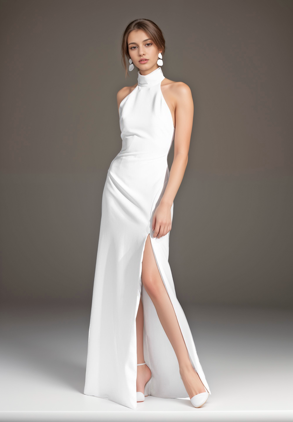 Seraphine Vow Halter Slit Satin Wedding Dress
