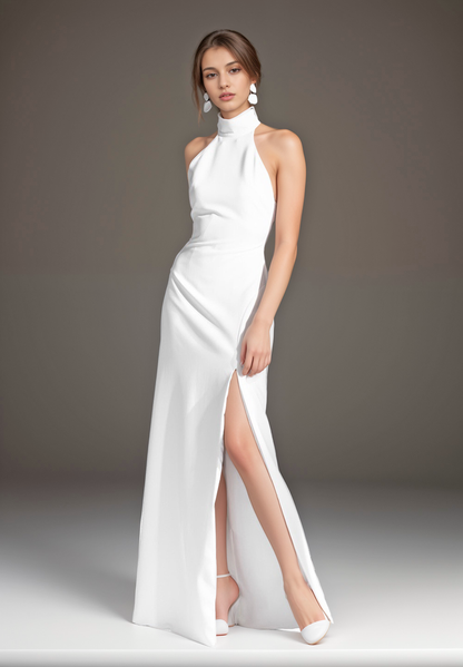 Seraphine Vow Halter Slit Satin Wedding Dress