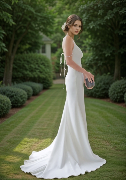 Quiet Devotion Tie-Back Satin Mermaid Bridal Gown
