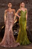 Fitted Floral Glitter Print Corset Gown