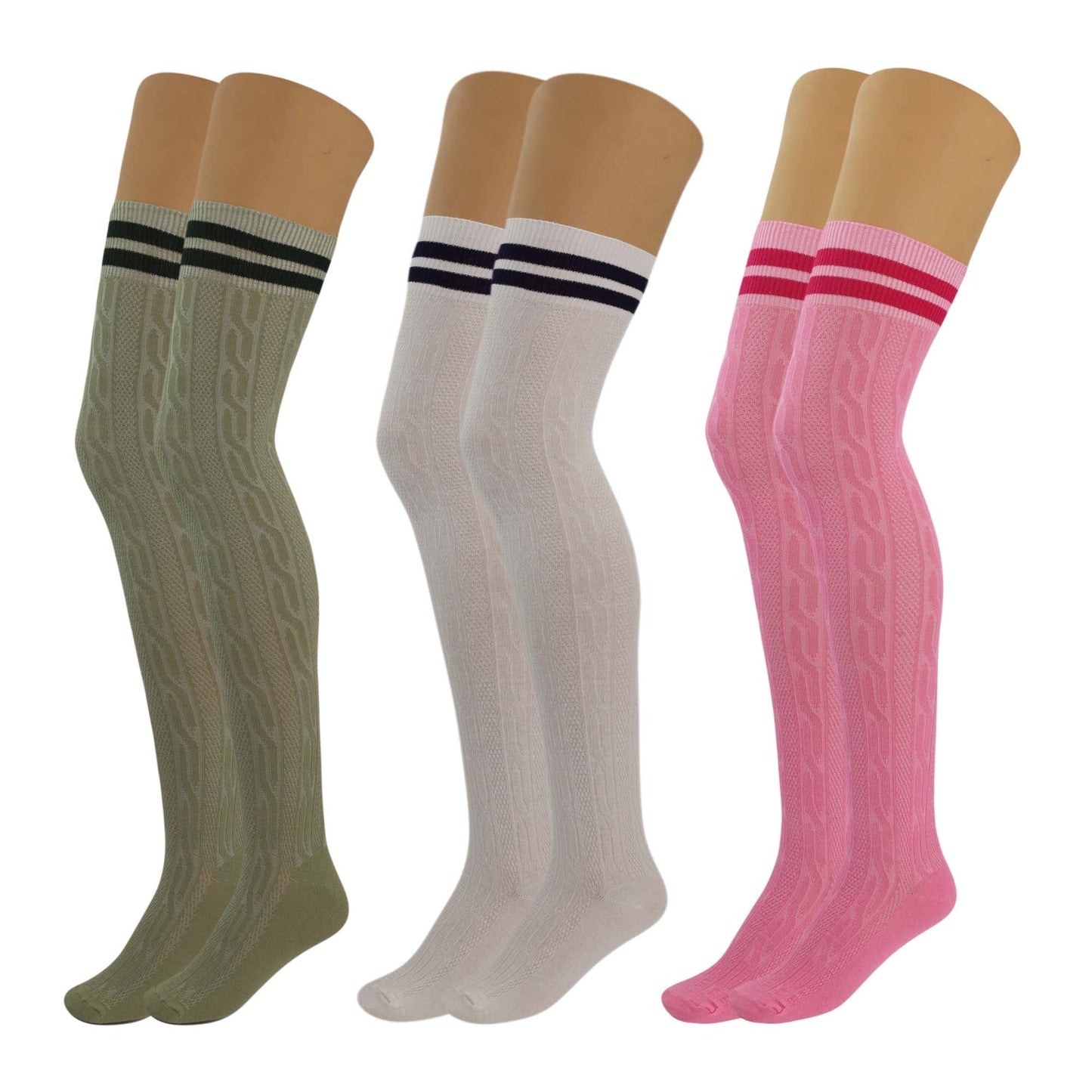 3 Pairs Women’s Colorful Thigh-High Over-the-Knee Boot Socks – Soft, Stretchy, Warm Knitted Stockings, Size 5-10-8