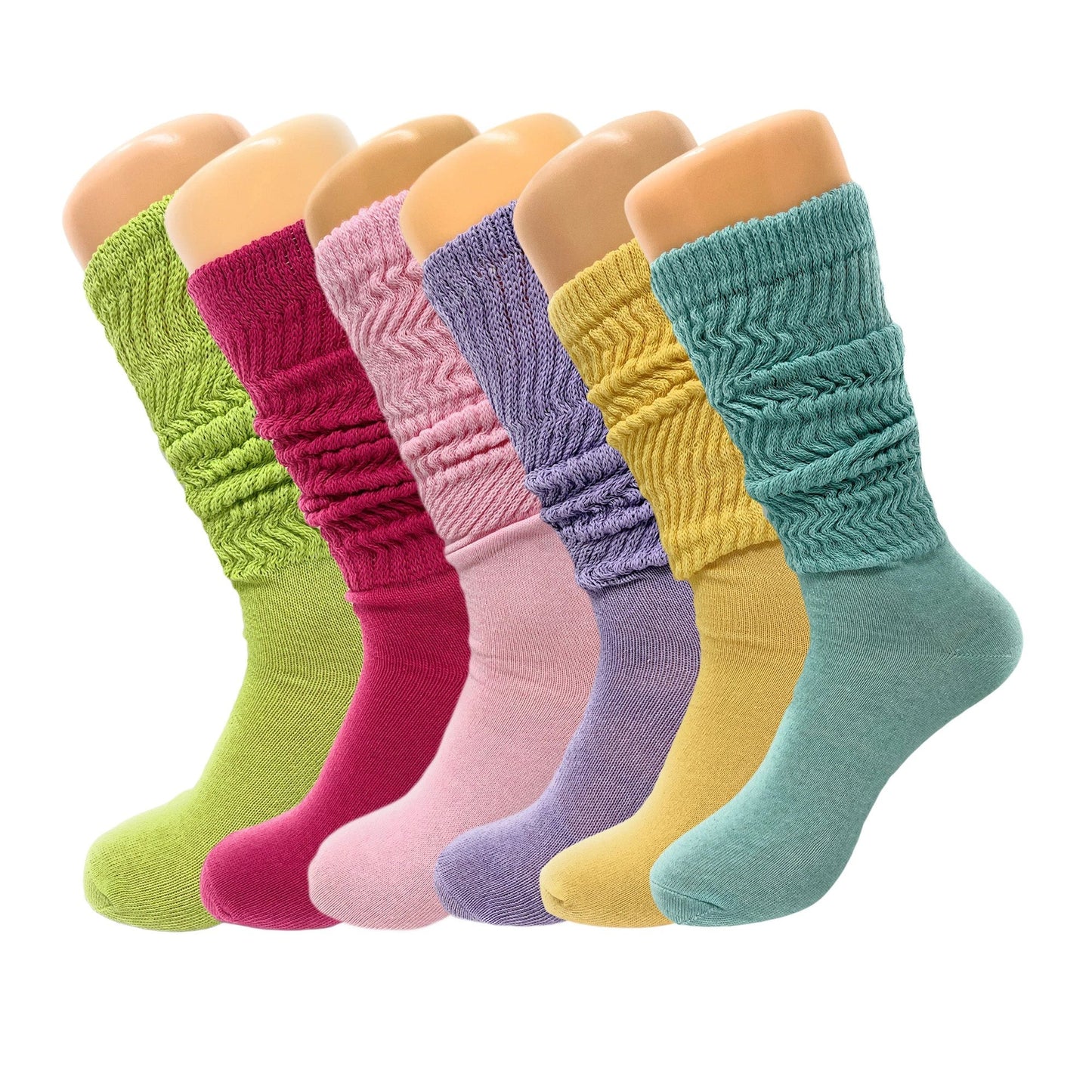 Women’s Slouch Socks 6 Pairs Cotton Scrunch Knee-High Shoe Size 5-10 by AWS/American Made