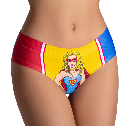 Memème Women's Ultra-Comfortable Comics Wonder Girl Panties - Breathable Cotton, Stretchy Fit and Original Designs