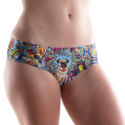 Memème Women's GRAFFITI Pug Panties - Ultra-Comfortable, Breathable Cotton, Stretchy Fit, Unique Designs