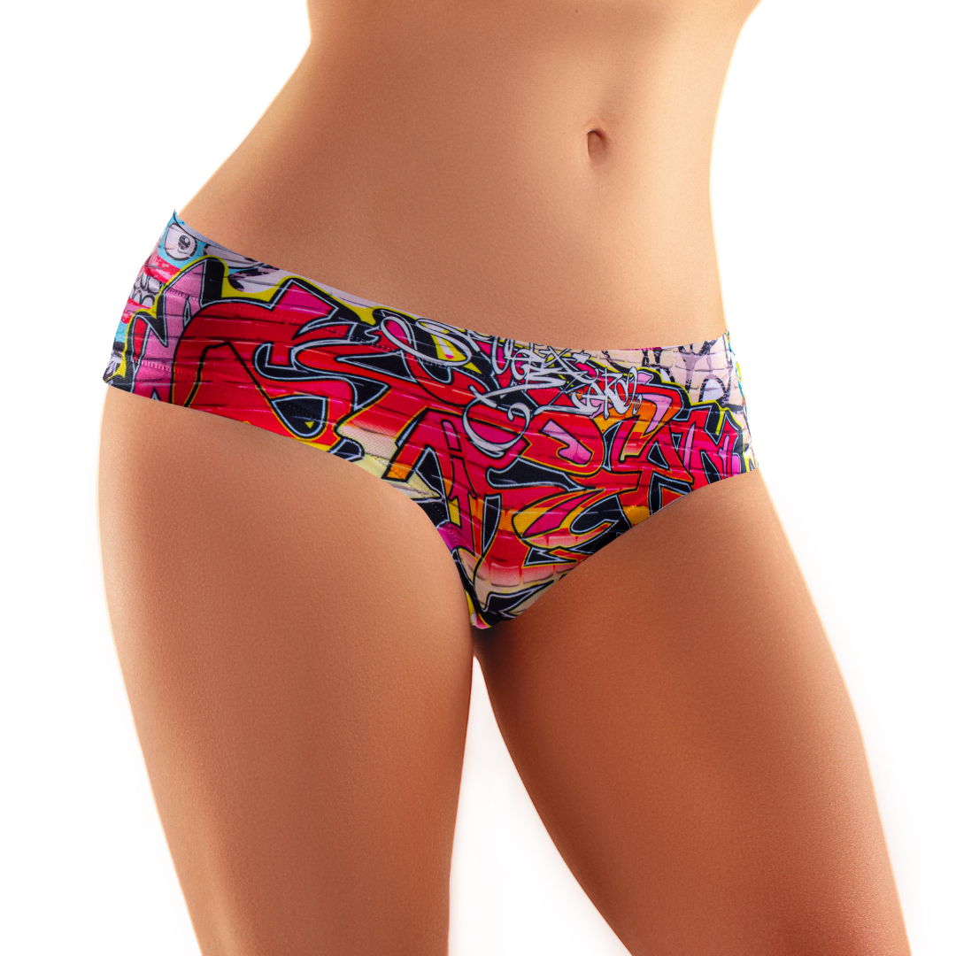 Memème Women's Ultra-Comfortable Graffiti Trash Panties - Breathable Cotton Crotch and Stretchy Fit