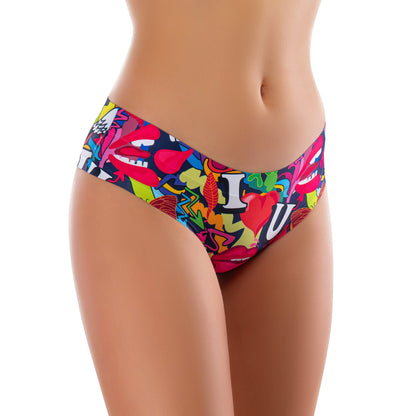 Memème Women's Ultra-Comfortable Love Pop Thong Panties - Breathable Cotton, Stretchy Fit and Unique Designs