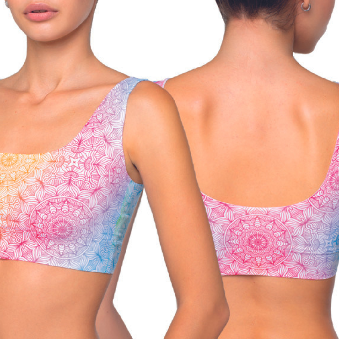 Mememe Women's Ultra-Comfortable Mandala Happiness Crop Top - Breathable Stretchy Fit For Everyday Use