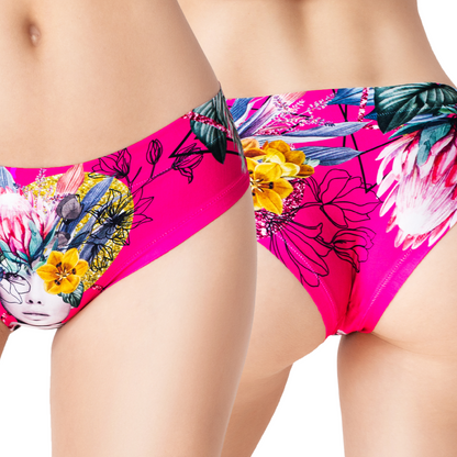 Memème Women's Ultra-Comfortable Secret Garden Frida Pink Panties - Breathable Cotton, Stretchy Fit and Unique Designs