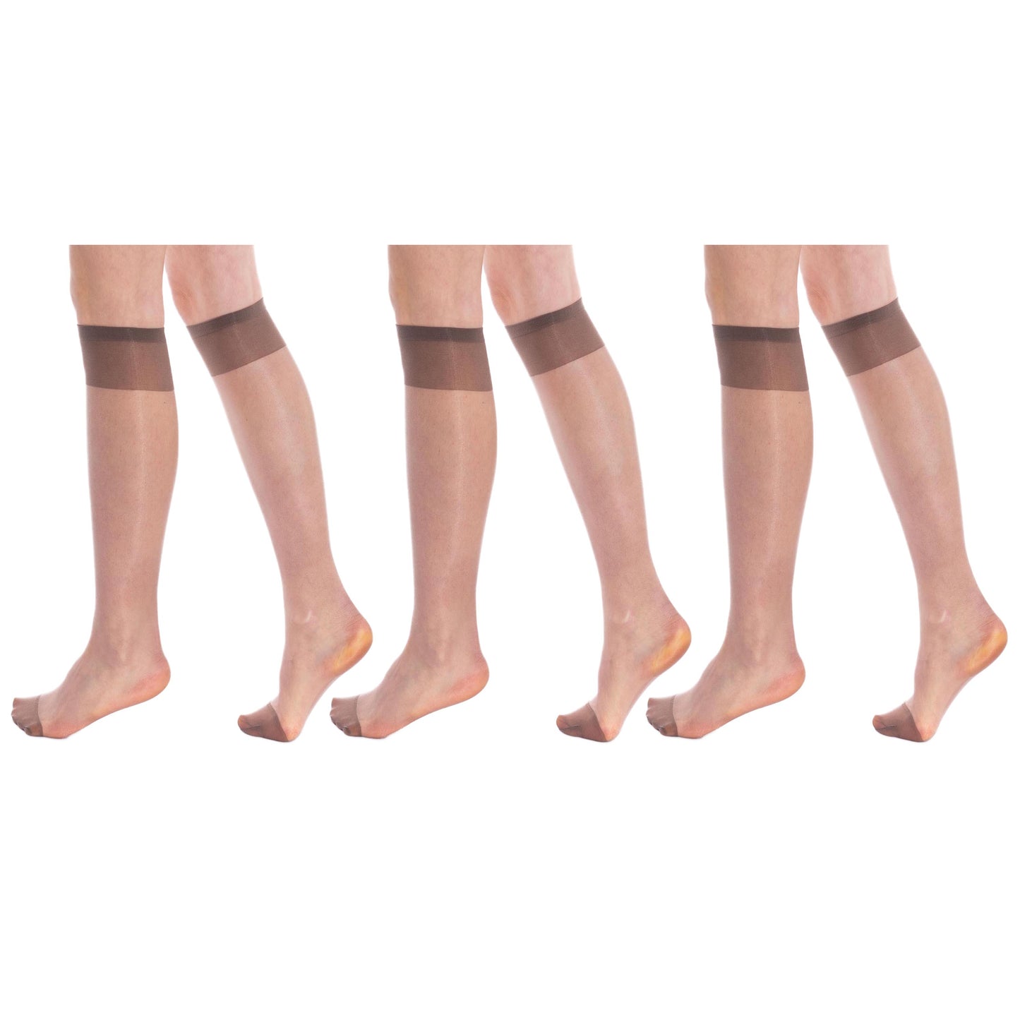 3 Pairs Sheer Knee High Socks for Women 15 Denier with Stay-Up Band One Size-6