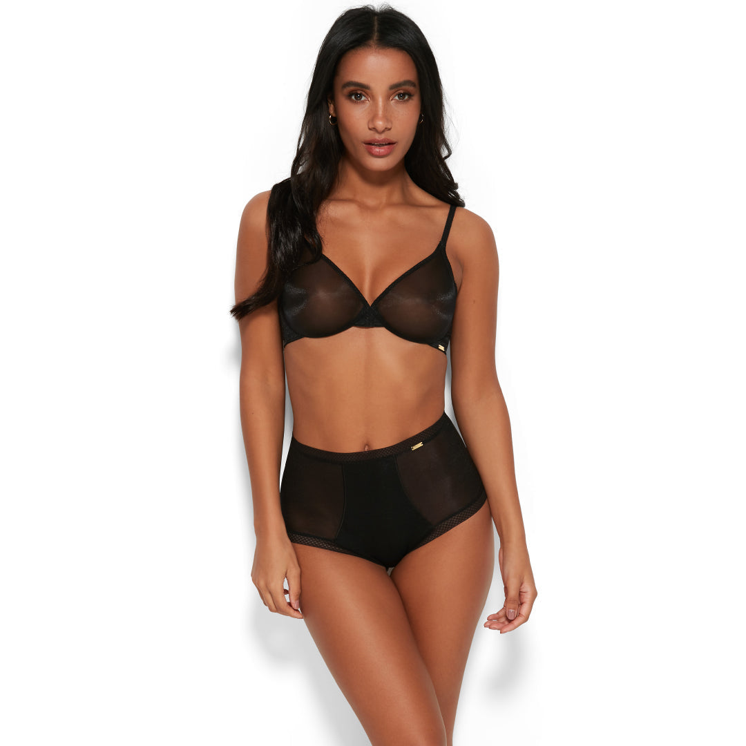 Gossard Glossies Black Sheer High Waist Deep Short Panty