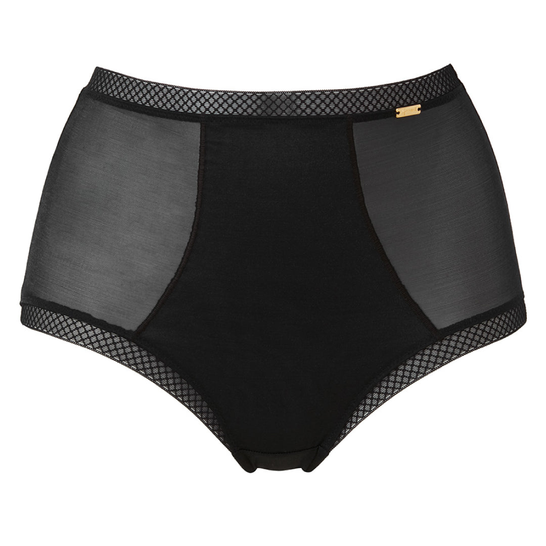 Gossard Glossies Black Sheer High Waist Deep Short Panty