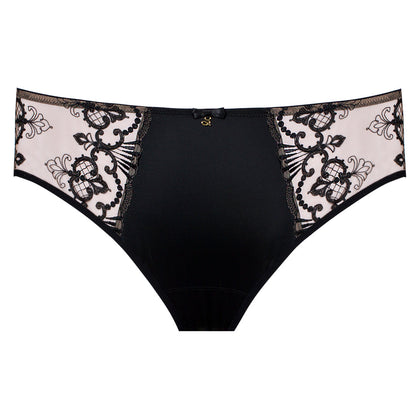 Samanta Perla Black Sheer Mesh Tulle Embroidered Brief Panty