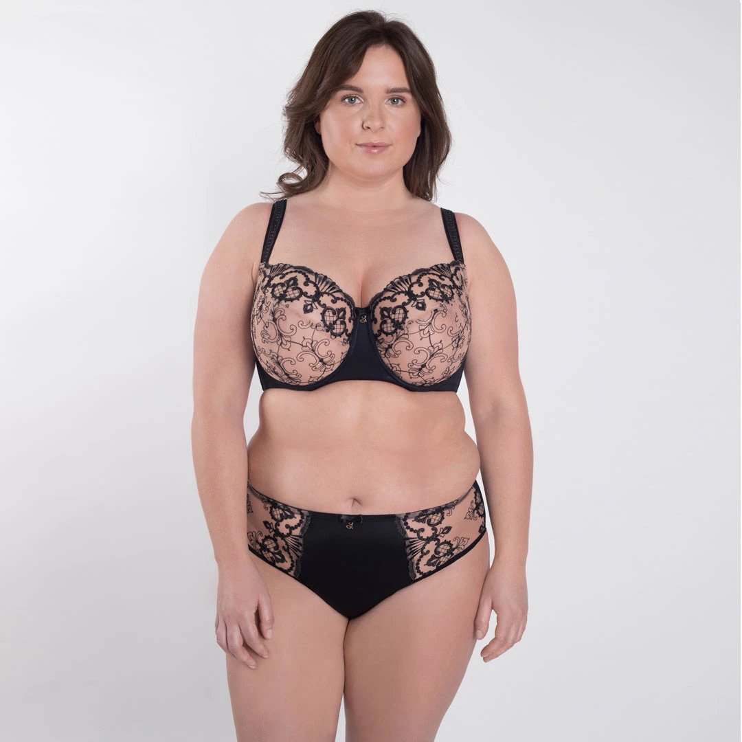 Sheer Mesh Tulle Embroidered Brief Panty Perla Black by Samanta Lingerie
