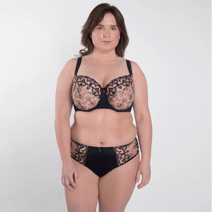 Sheer Mesh Tulle Embroidered Brief Panty Perla Black by Samanta Lingerie