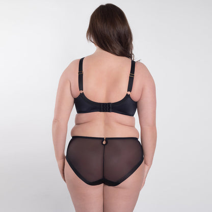 Samanta Perla Black Sheer Mesh Tulle Embroidered Brief Panty