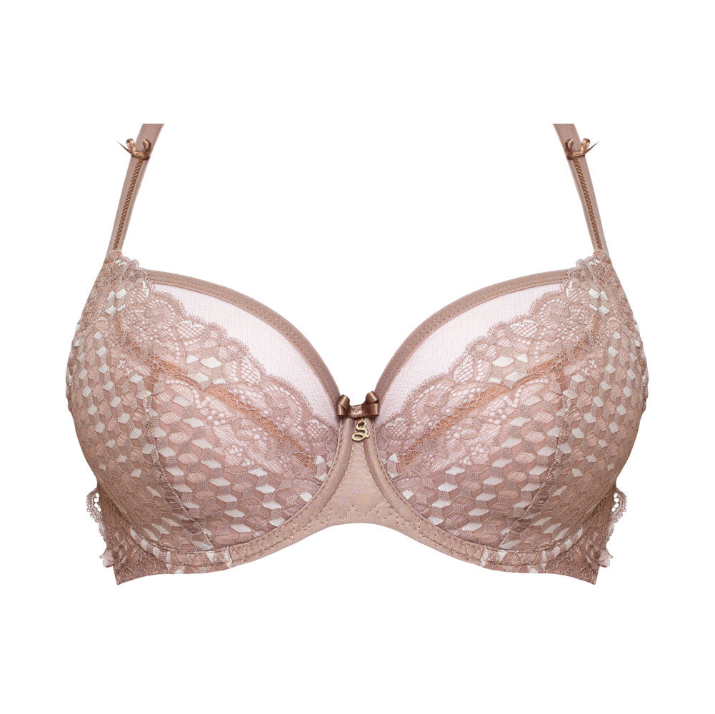 Samanta Rosalia Latte Sheer Mesh Tulle Tulip Seam Full Figure Bra