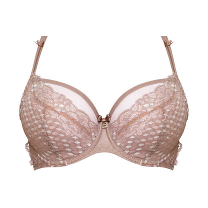 Samanta Rosalia Latte Sheer Mesh Tulle Tulip Seam Full Figure Bra