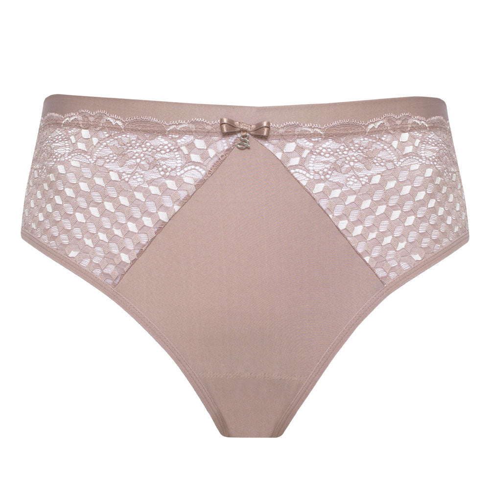 Samanta Rosalia Latte Sheer Mesh Tulle Lace Brief Panty