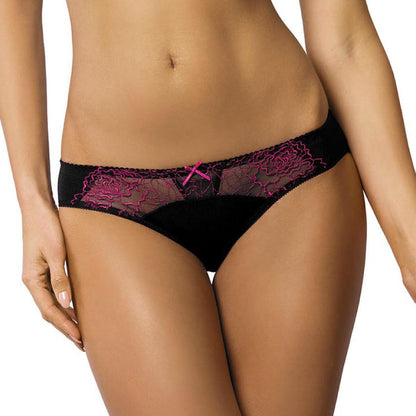 Gorteks Pamela Black/Pink Semi Sheer Low Rise Bikini Panty
