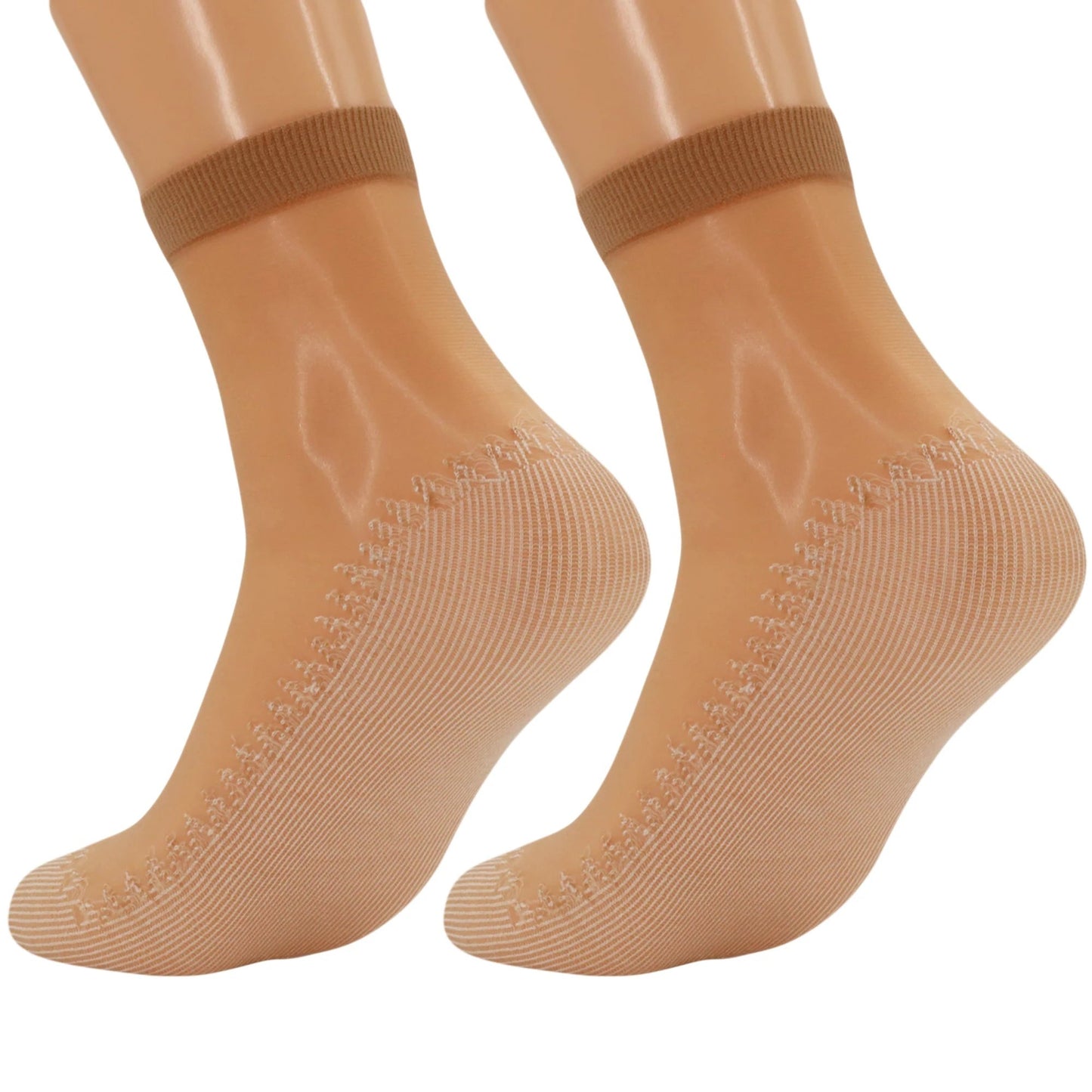 3 Pairs Women's Anti-Slip Sheer Ankle Socks with Cotton Sole and Reinforced Toe by AWS/American Made