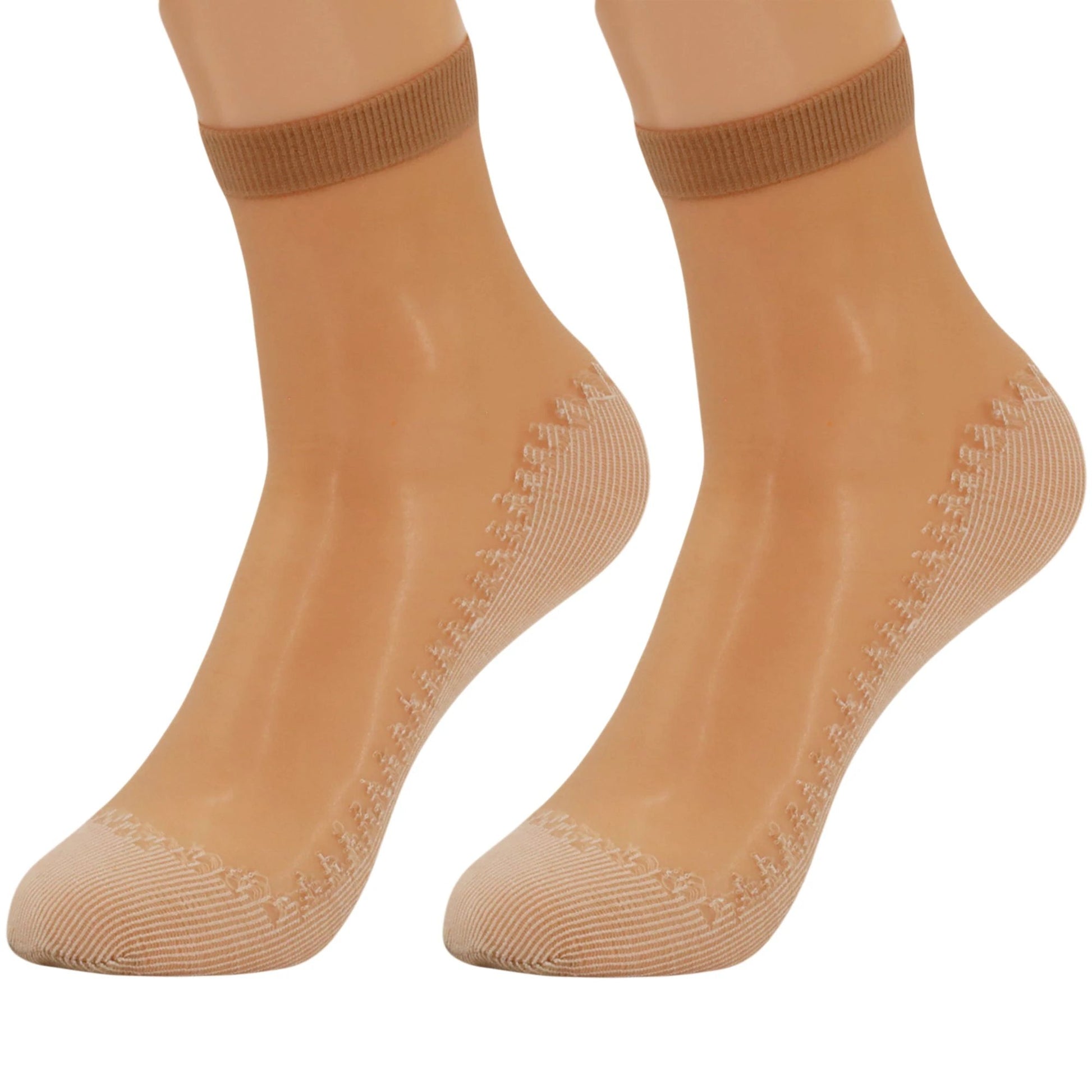 6 Pairs Women's Anti-Slip Sheer Ankle Socks with Cotton Sole and Reinforced Toe by AWS/American Made