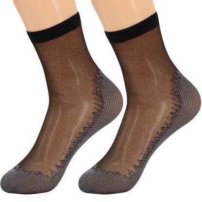 6 Pairs Women's Anti-Slip Sheer Ankle Socks with Cotton Sole and Reinforced Toe by AWS/American Made